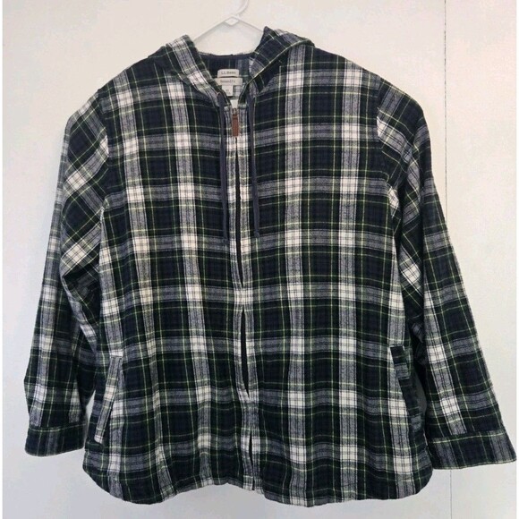 LL Bean Hoodie Womens 3X Plus Scotch Plaid Flannel Tartan Relaxed Fit Outdoor - Picture 1 of 8